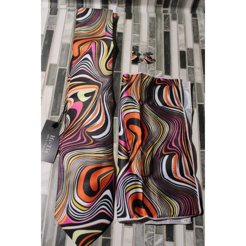 Hi Tie Silk Tie Set 3pcs Wedding Necktie Hankerchief Cufflinks